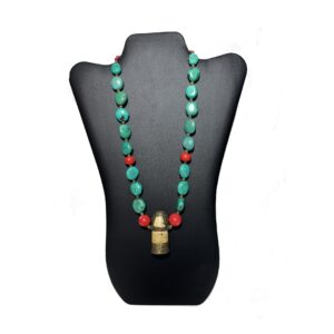 Necklace with Tibetan Turquoise, Coral and Antique Seal  (3970)