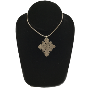 Antique Ethiopian Coin Silver Sunburst Medallion Cross Pendant with Protective Eyes, Axum, (E302)