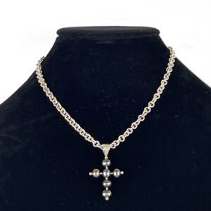 Barry Brinker Silver Chocker with Black Pearl Cross (P067)