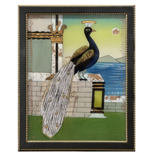 Antique Glass Painting of a Peacock, India, (3983)
