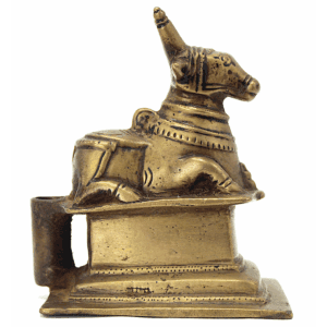 Antique Bejeweled Brass Nandi Incense Holder, India (9509A)