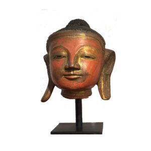 Antique Large Lacquer Buddha Head, Burma (Myanmar) On Museum Stand (3370)